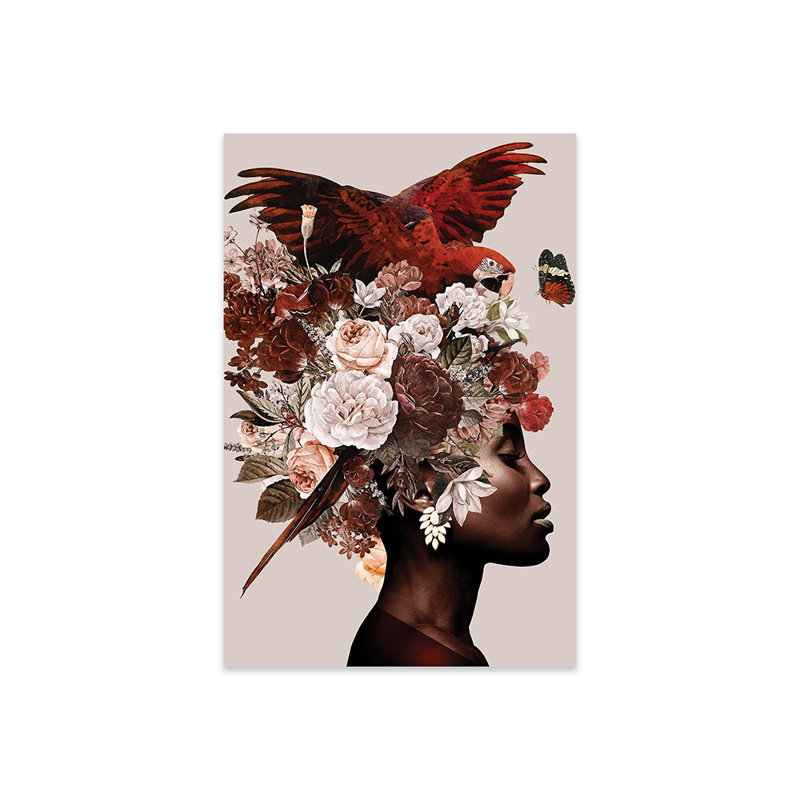 Femme avec fleur I, impression sur verre acrylique, H 24 po x l 16 po x P 0,25 po