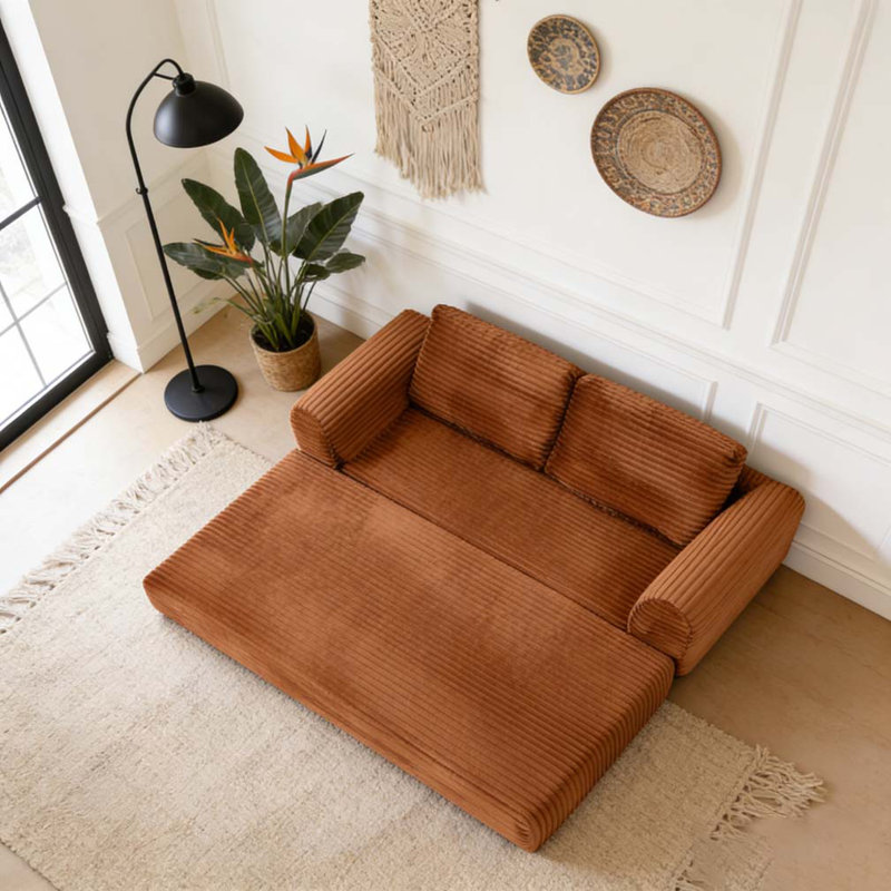 Canapé-lit convertible 2 en 1, Orange, H 33,8 po x l 82 po x P 37,4 po