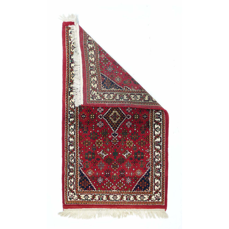 Tapis prune en laine noué à la main de conception unique 2 pi 11 po x 5 pi 3 po