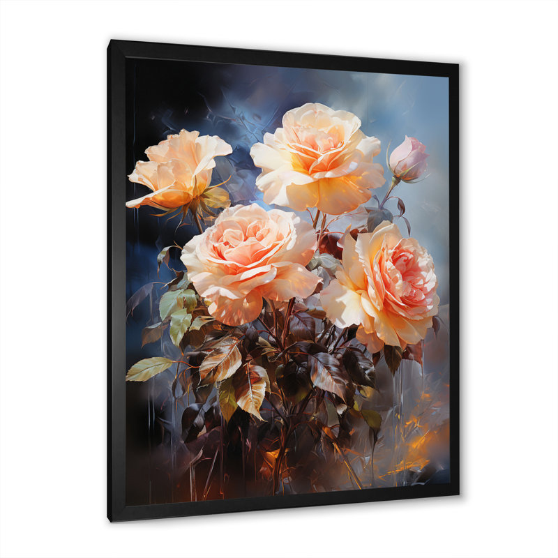 «Colsten Peach Roses Romantic Impression I», reproduction sur toile, H 20 po x l 12 po x P 1 po, Cadre photo noir