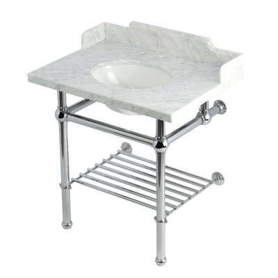 Lavabo console 30 "avec pattes en laiton (8 pouces, 3 trous) Pemberton Kingston Kingston LMS3030MBB7, marbre blanc / laiton brossé