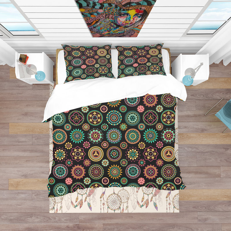 Geometric Round Ethnic Decorative Elements - Abstract Duvet Cover Set - Microfiber Polyester