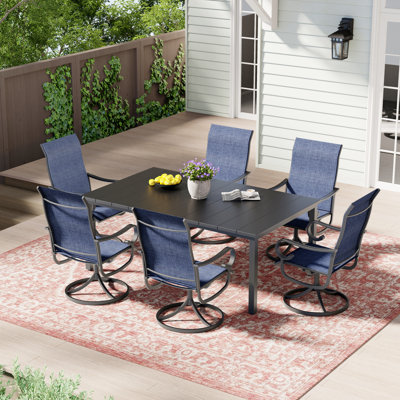 Table rectangulaire d'extérieur de 63 po x L 37,8 po avec 6 chaises pivotantes - Ensemble de salle à manger de patio durable pour recevoir à l'extérieur