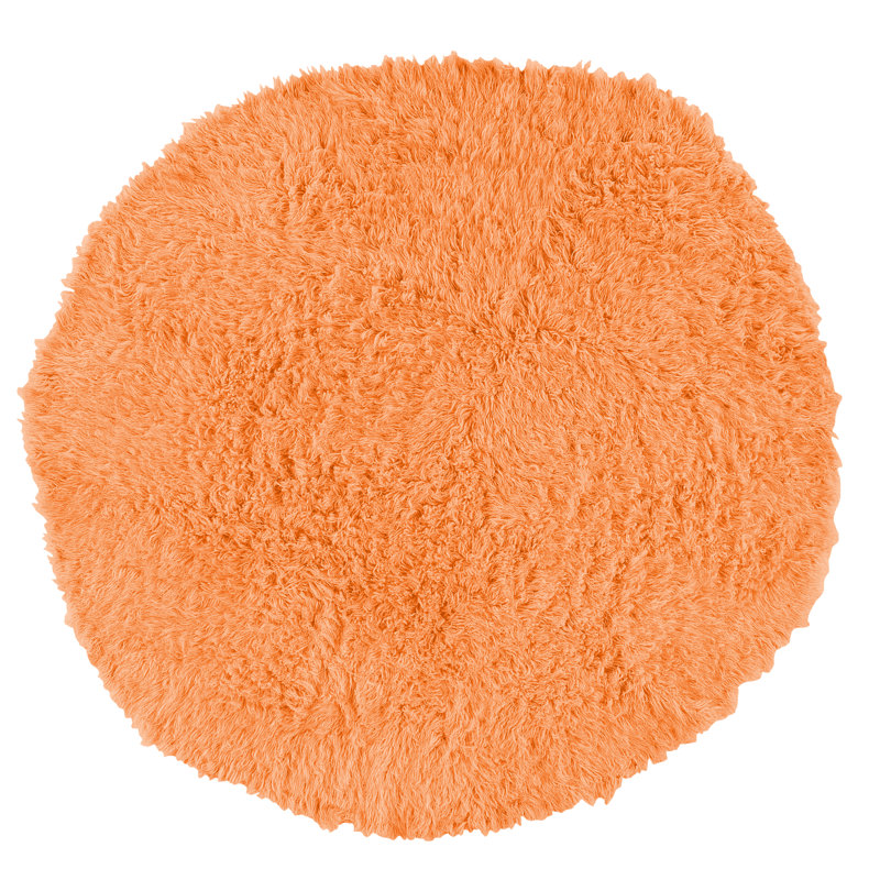Alamin Flokati Wool Shag Hand Loomed Orange Sherbet Rug, Round 8'