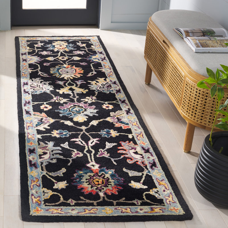 Tapis floral en laine / coton touffeté Shiverick, Tapis de couloir 2 pi 3 po x 8 pi