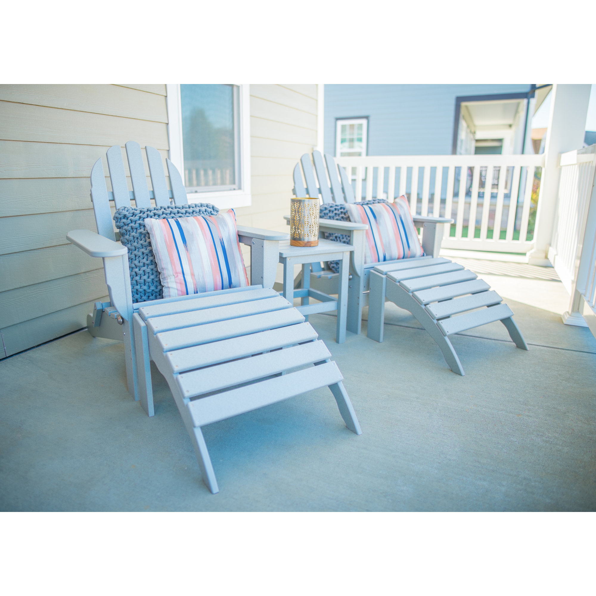 Leighton Foldable Outdoor Adirondack Set, Light Gray