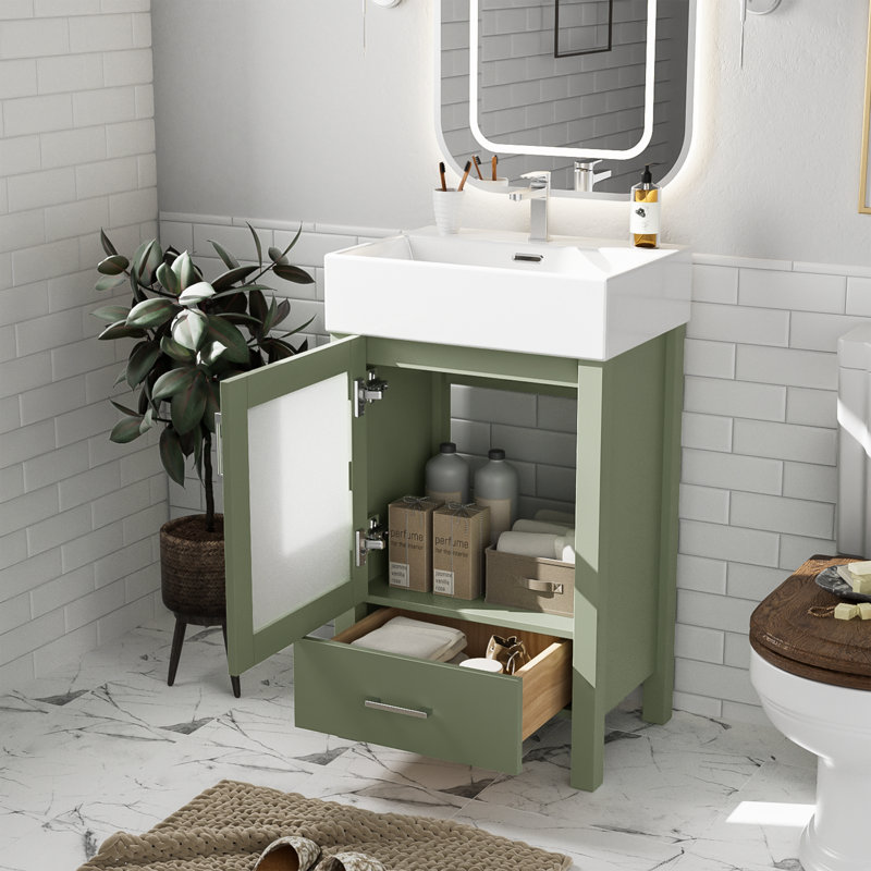 Meuble-lavabo moderne avec lavabo en céramique, Vert