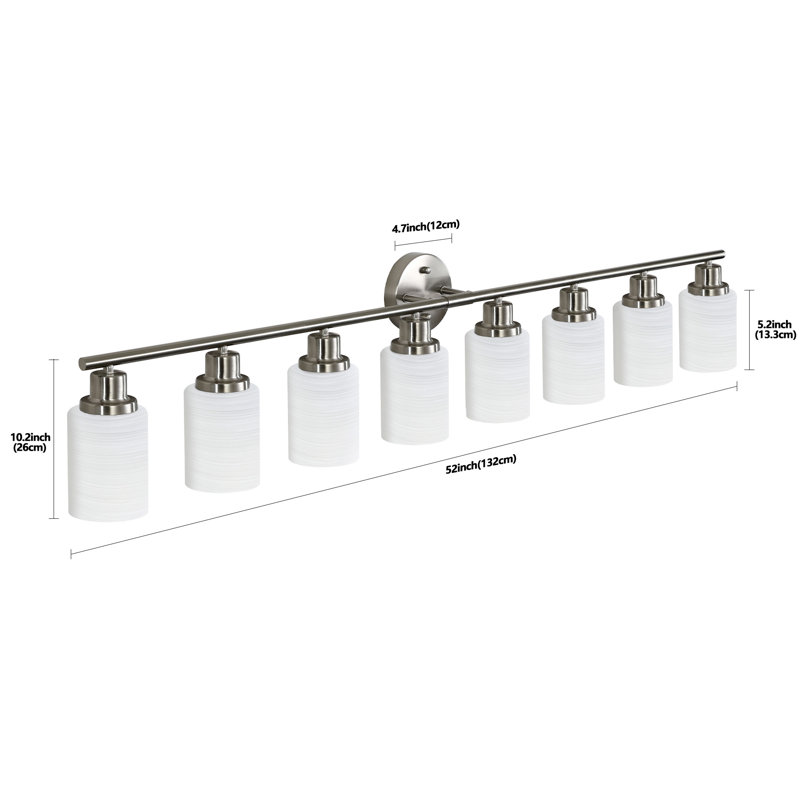 Miroir de salle de bain Modern, Nickel brossé, 8 lumières, H 10,2 po x l 52 po x P 6,3 po