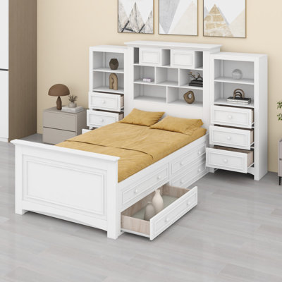 Contemporary Wood Platform Bed, and 4 Drawers on Both Sides