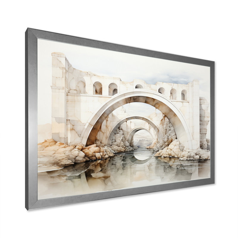 «Lyth Gray Bridge Minimalist Archway II», reproduction, H 16 po x l 32 po x P 1 po, Cadre simple argenté