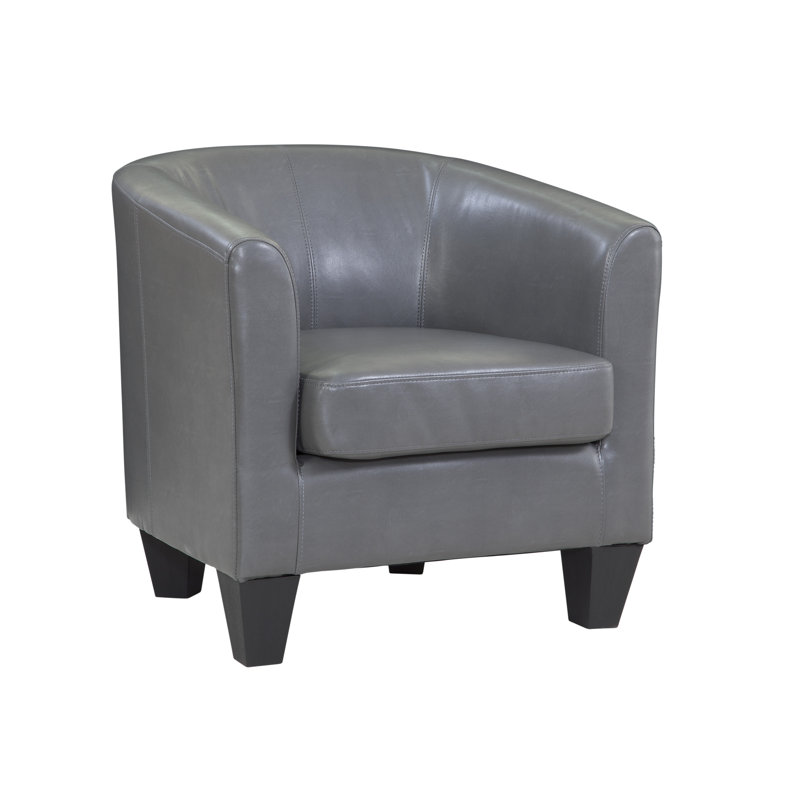 Ellen Enzo Upholstered Barrel Chair Faux Leather, Charcoal Gray Faux Leather