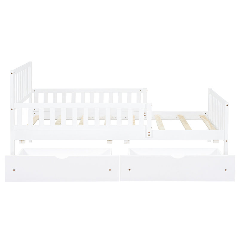 Lit plateforme simple avec garde-corps et rangement, Lit simple, Blanc