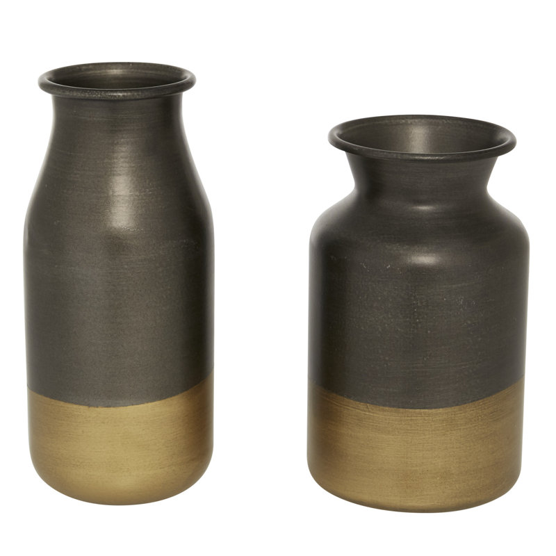 Ensemble de 2 vases contemporains en métal doré