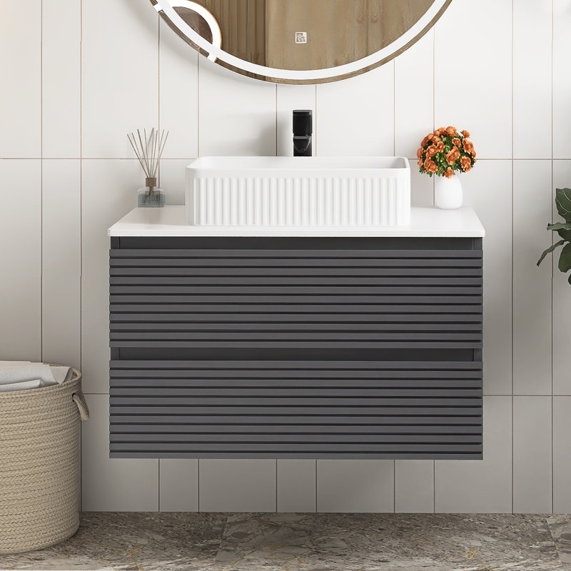 Meuble-lavabo mural 30 po en contreplaqué flottant avec lavabo