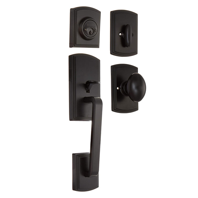 Handleset with Single Cylinder Deadbolt and Door Knob and Rosette