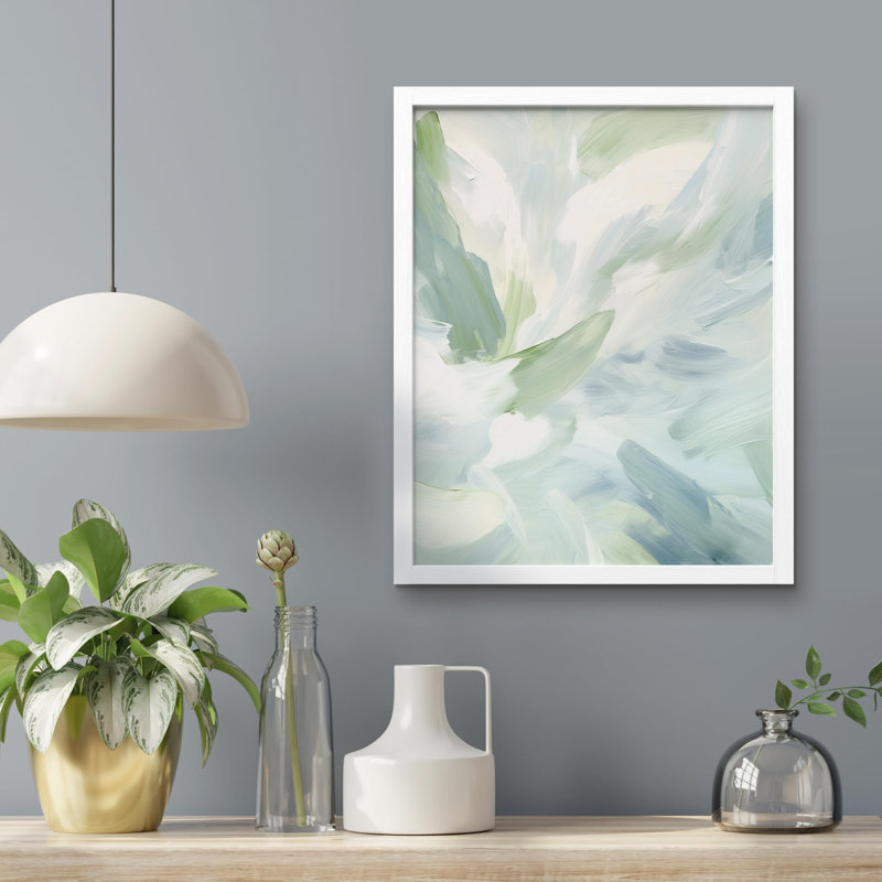 " Pale Green And Blue Brushstrokes ", White, 16" H x 12" W