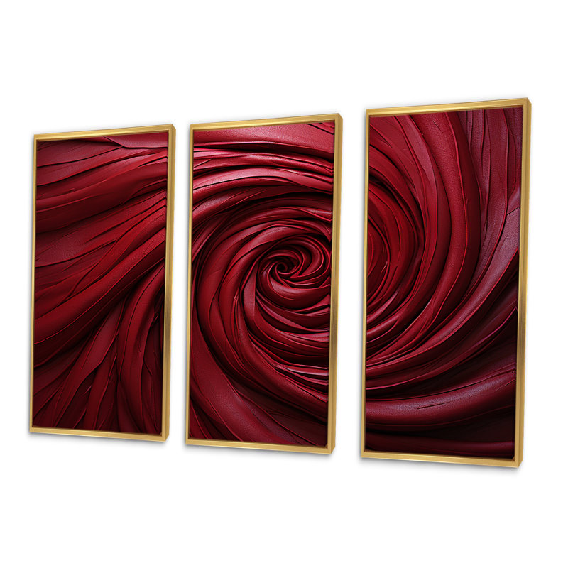 «Red Winding Wonder», ensemble d'art sur toile à spirales abstraites, H 28 po x l 36 po x P 1 po, Cadre flottant doré