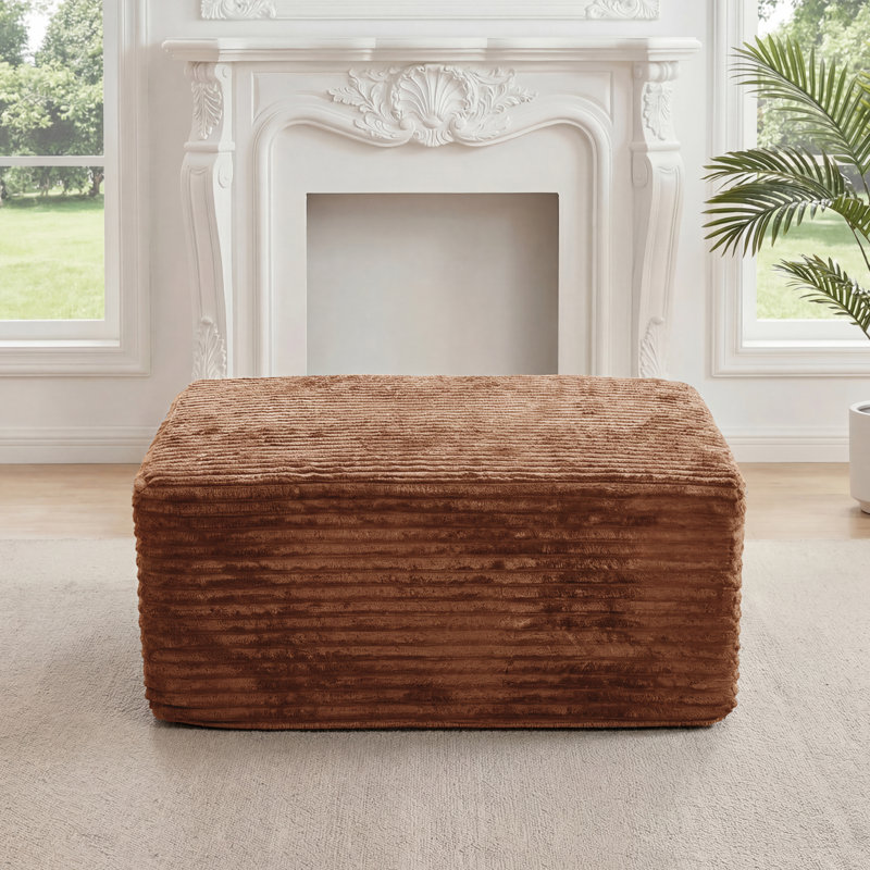 Kapellen 37.4‘’Upholstered Flannel Ottoman In A Box, Single Ottoman Modular Part For Sectional Sofa, Brown