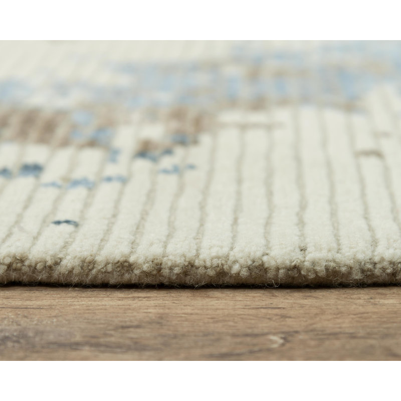 Blue Abstract Hand-Knotted Wool & Viscose 6' x 9' Rug