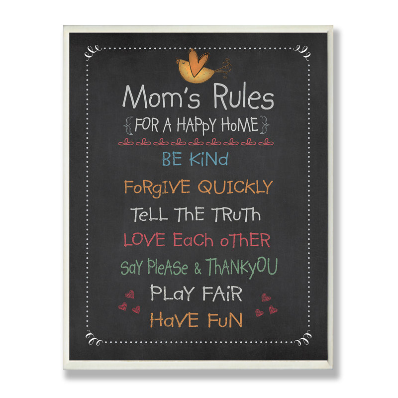 « mom rules »-reproduction d’art textuel sur bois