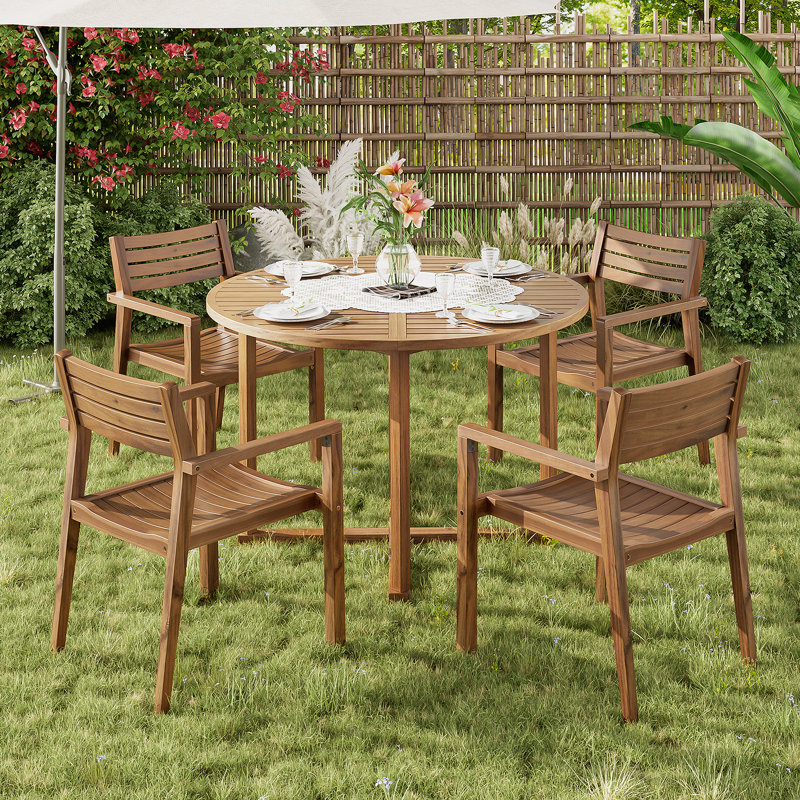Ensemble repas d'extérieur 5 pièces avec 4 chaises en bois, Naturel