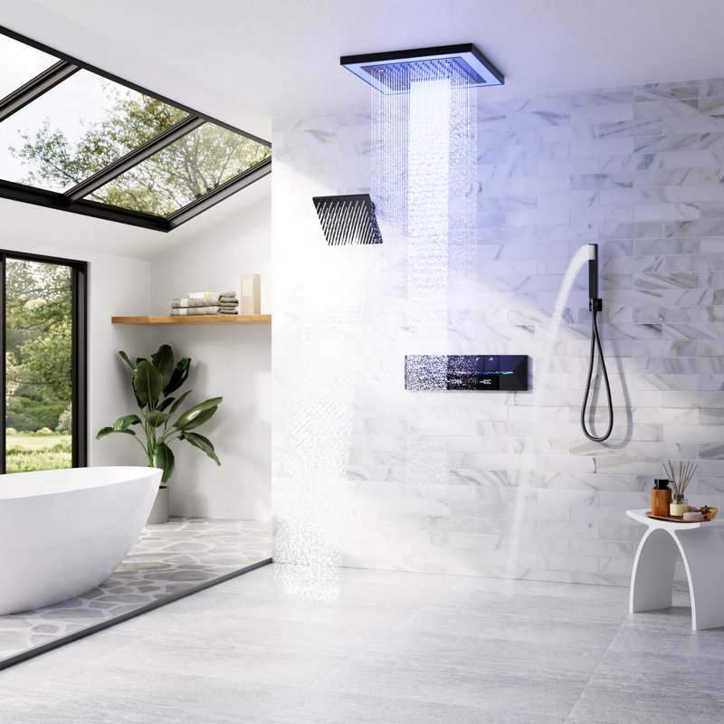 Thermostatic LED Music 16" Shower System with App & Remote Control, Music and Handheld Shower
