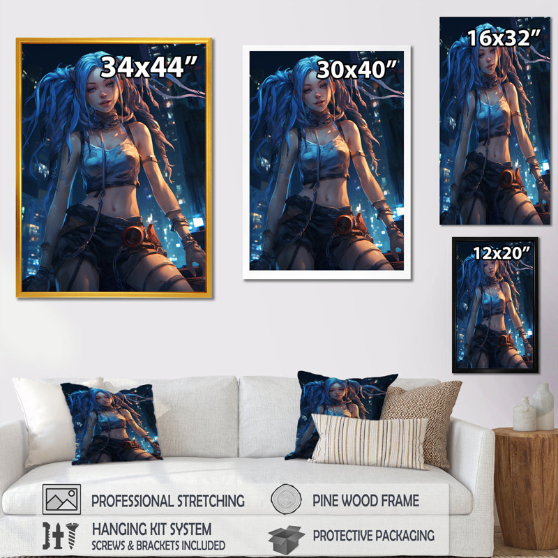 «Cool Urban Girl With Blue Dreadlocks», reproduction sur toile, H 32 po x l 24 po x P 1 po, Cadre simple blanc