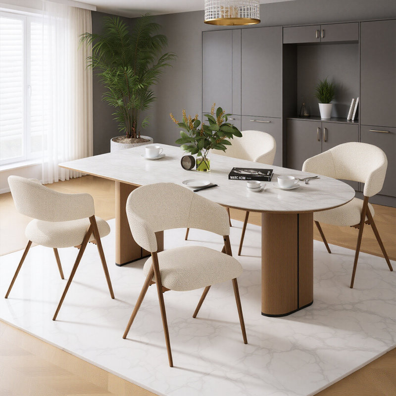 Chaise de salle à manger rembourrée avec accoudoirs en métal et dossier, Beige
