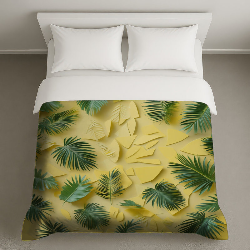 Housses de couette vertes feuilles de palmier, Grand lit