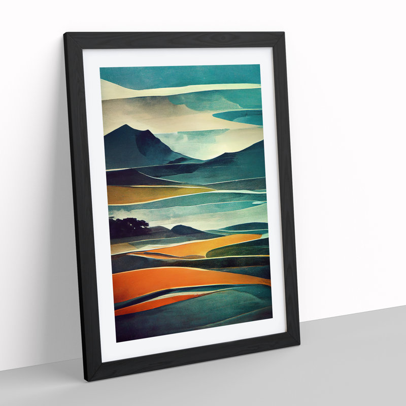 Mountain Landscape Abstract No.1 - Framed Print, 64cm H x 46cm W x 2cm D, Black