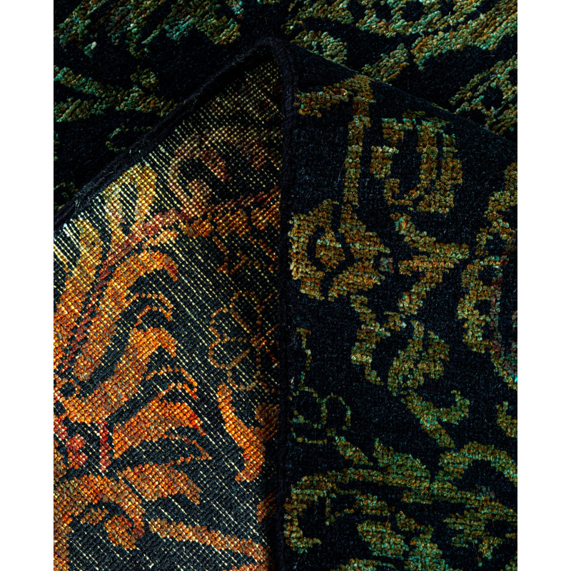 Overdyed Hand-Knotted Wool Modern-Contemporary Green Area Rug 4' 1" x 5' 1"