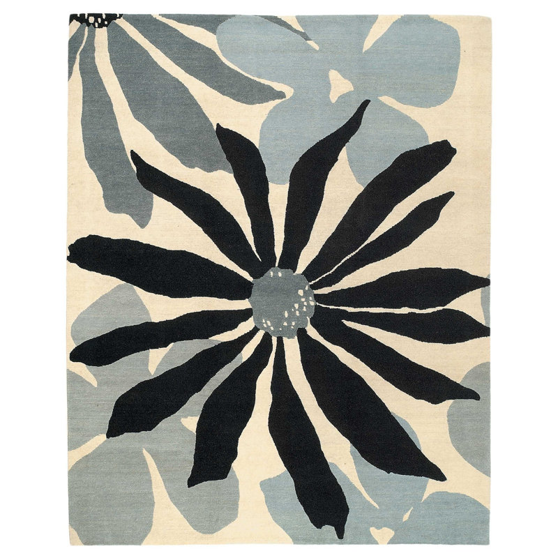 Wool Floral Area Rug in Beige/Blue, Rectangle 10' x 14'