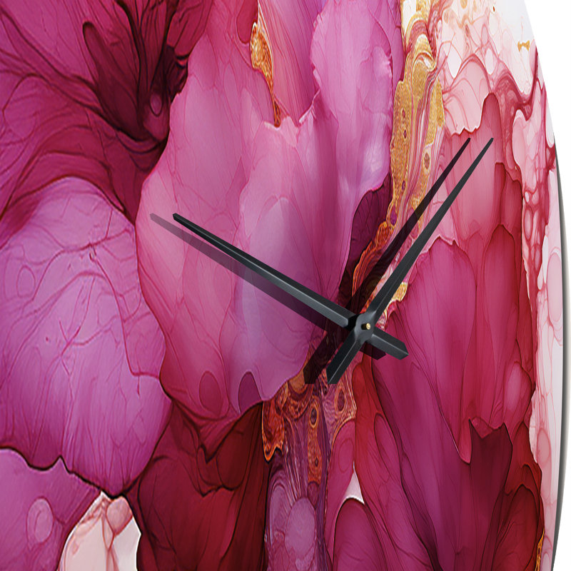 Horloge murale abstraite «Blossoming Magenta Bliss Ink Cloud I», Moyenne