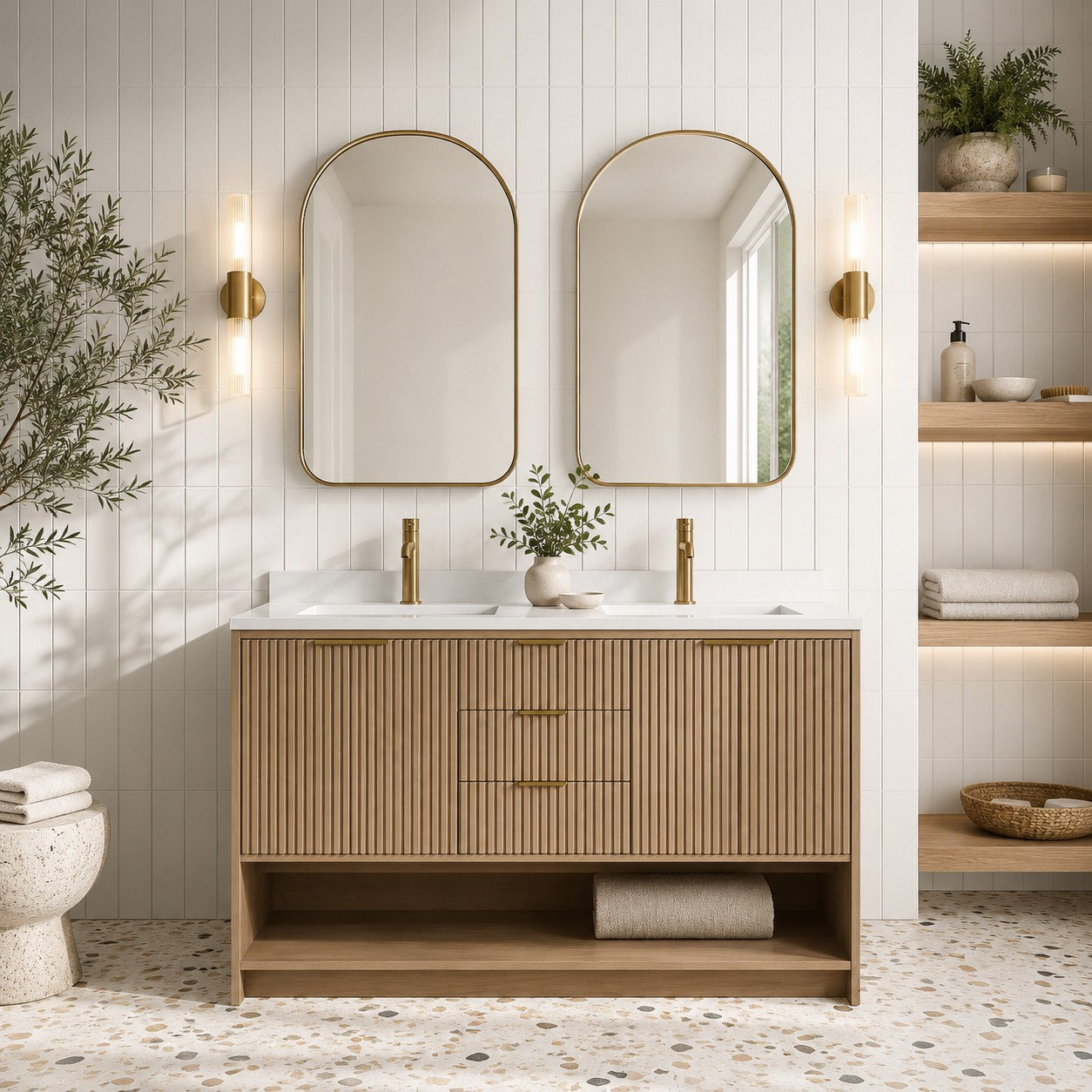 55'' Double Bathroom Vanity, Oak