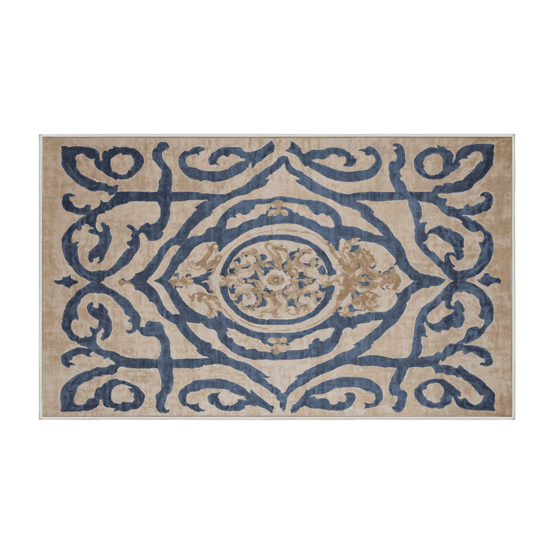 Machine Washable Beige Area Rug, Rectangle 7' x 9'