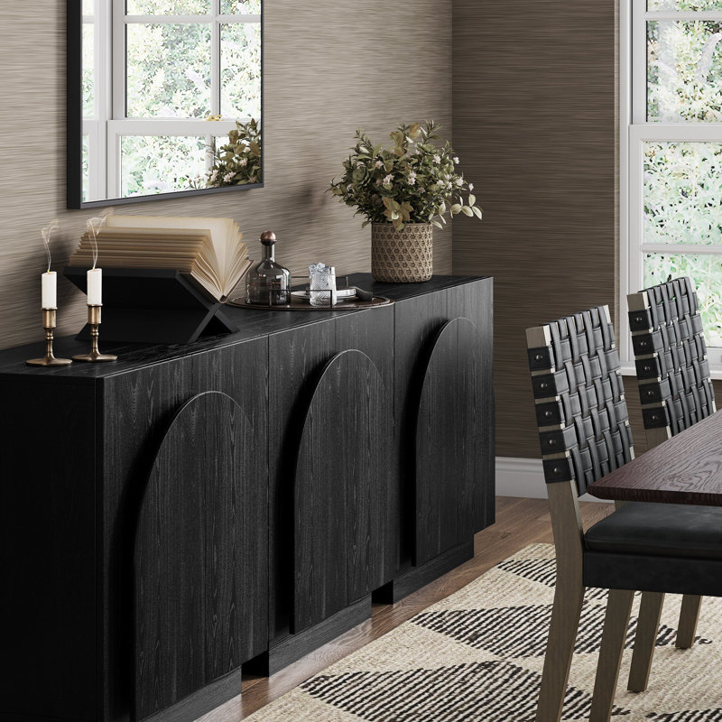 Eastampton Solid Wood TV Stand 2 - Door Accent Cabinet (3-Piece Set), Black Oak