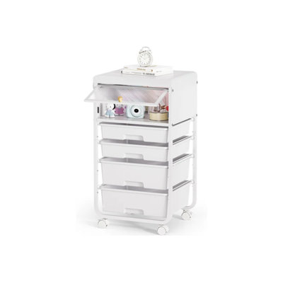 Utility-Rolling-Storage-Drawer-Craft-Cart-Organizers With 4 Drawers & Dust-Proof Door For Kid Craft Art Room,Bedroom,Home Office, Craft Drawer Cart, Classic White