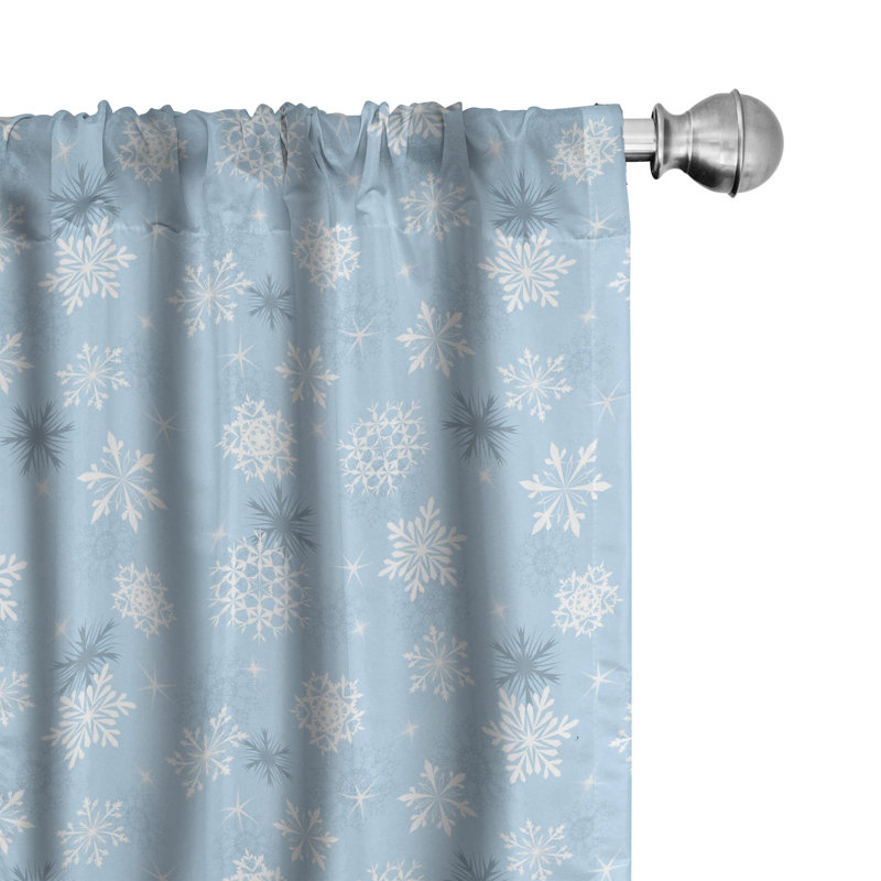Pale Blue and Taupe Snowflake Rod Pocket Curtain Panels, 28" x 63"