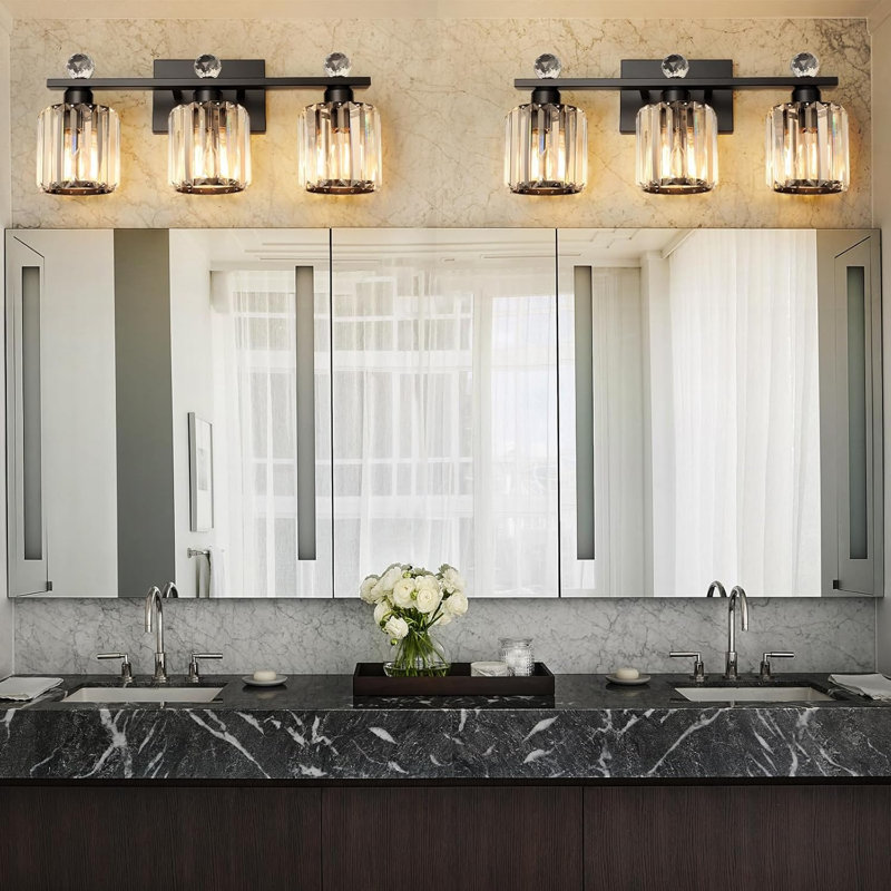 Modern 3-Light Bathroom Vanity Fixture With K9 Crystal Shades And Stainless Steel Frame, E26 Socket Compatible With LED, Halogen, And Dimmable Bulbs
