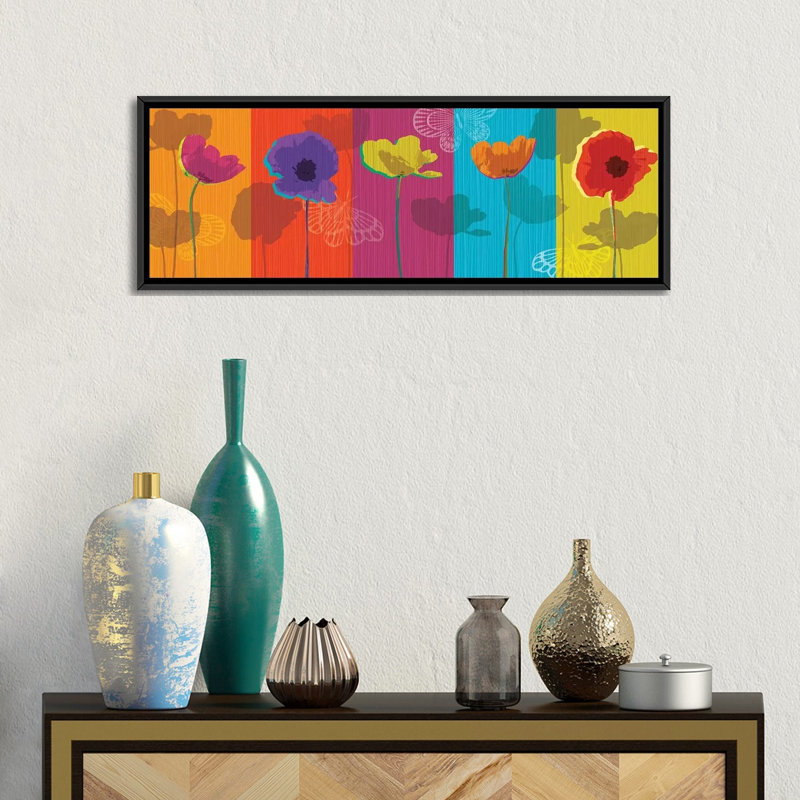 «Poppylici», impression sur toile tendue, H 12 po x l 36 po x P 1,5 po, Cadre noir