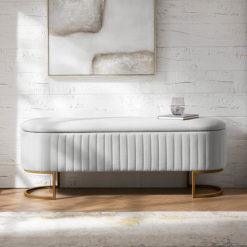 Banc de rangement rembourré Ferdinand, Colombe, H 19 po x l 55,5 po x P 17 po