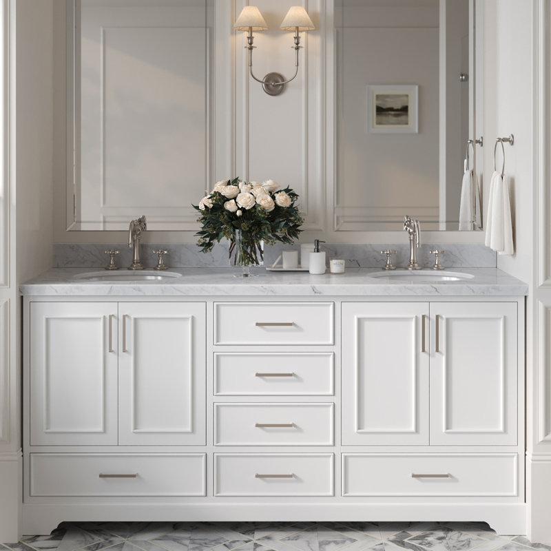 Meuble-lavabo double avec plateau Abshire 73, Blanc