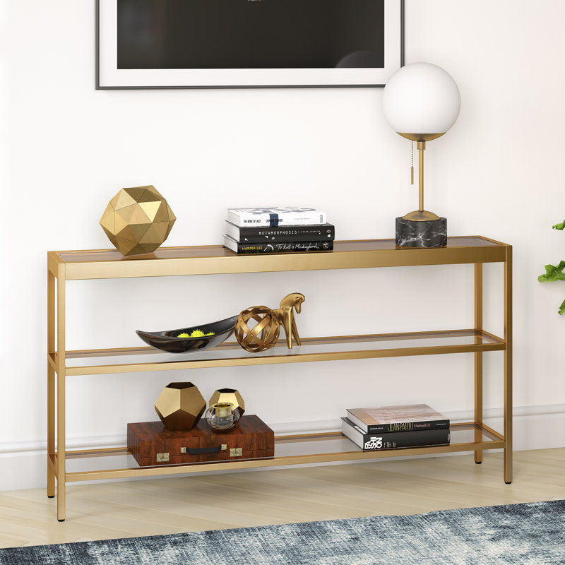 Alexis 135.3cm Glass Top Console Table, Brass, 73.66 H x 135.3 W x 21 D cm