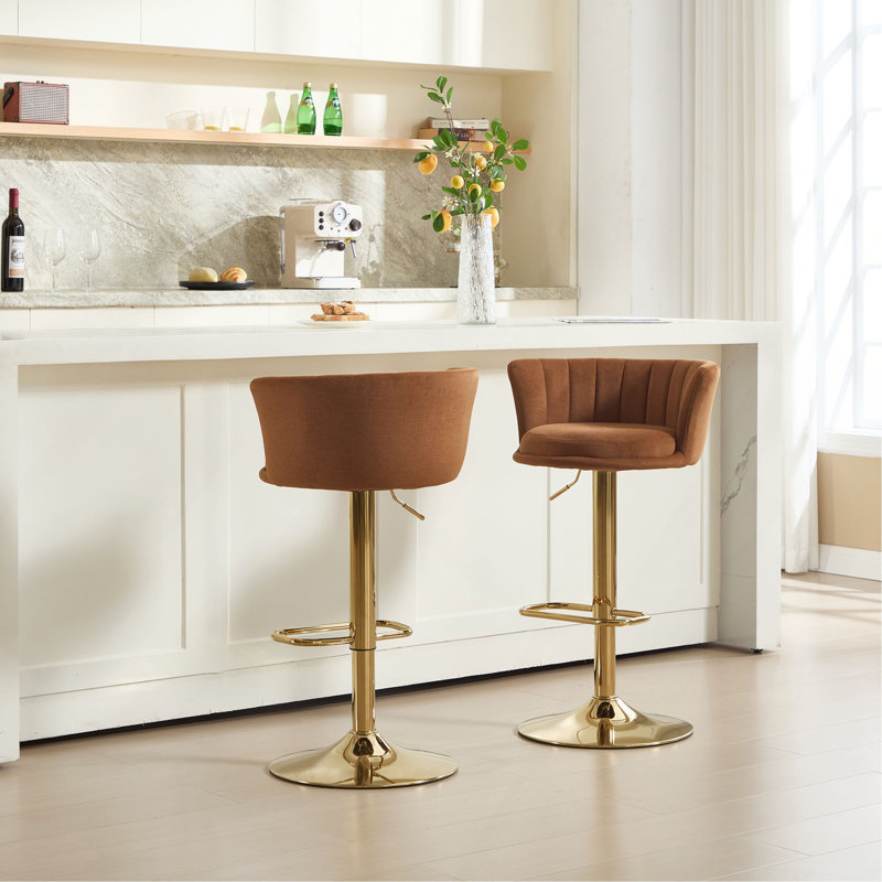 Tabourets de bar, avec repose-pieds chromé et base pivotante à hauteur réglable en velours mécanique et tabouret de bar simple