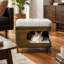 Pouf-lit en bois d'hévéa Letitia pour chat, pouf capitonné 2 en 1 avec niche pour chat, repose-pieds multifonctionnel avec cachette pour chat
