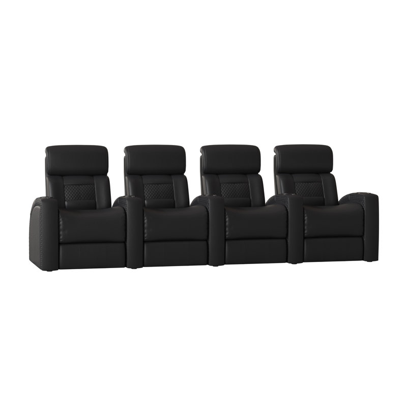 Rangée de fauteuils de cinéma maison avec coutures à motif de losanges (rangée de 4), Ultranoir