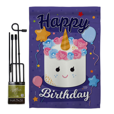 Ensemble de drapeau 19 x 13 po Unicorn Birthday Cake