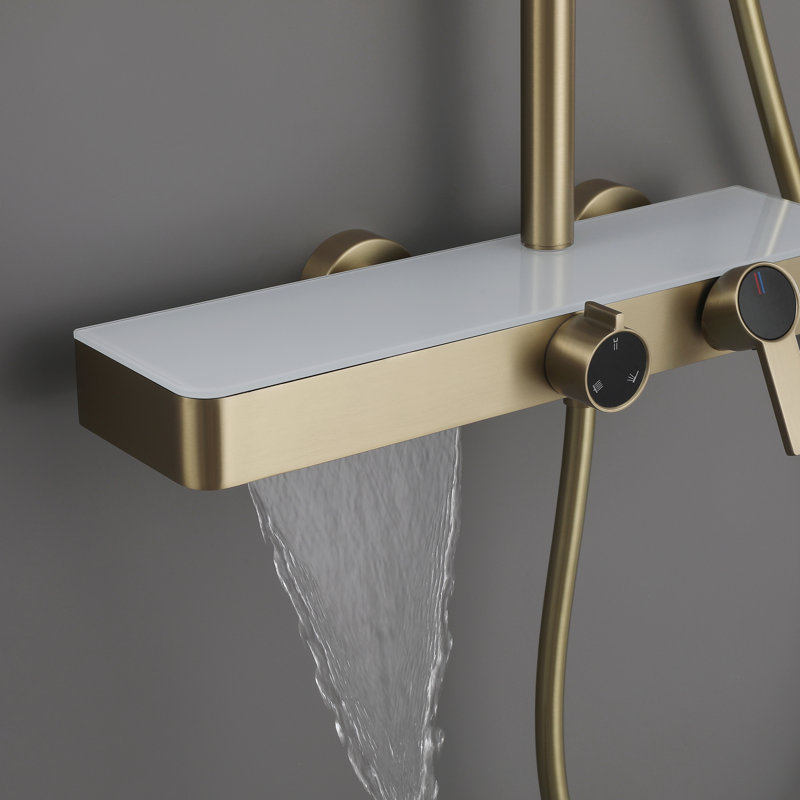 Ensemble de douche thermostatique simple, Or brossé