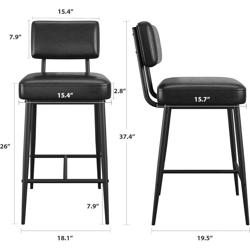 Ensemble de 2 tabourets de bar 26 po Modern, Noir