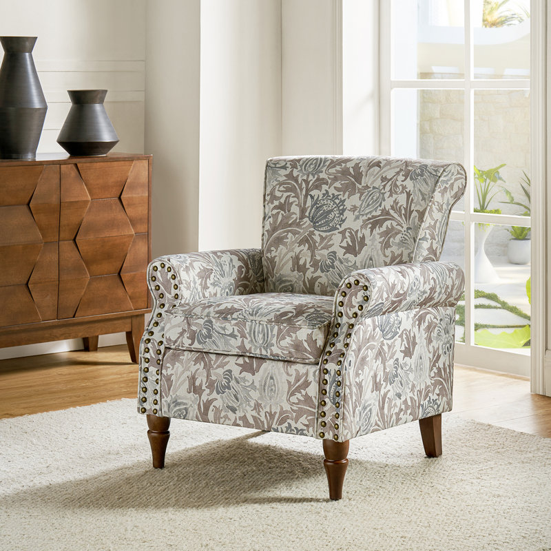 Asul Armchair with Nailhead Trim, Light Gray Polyester Blend